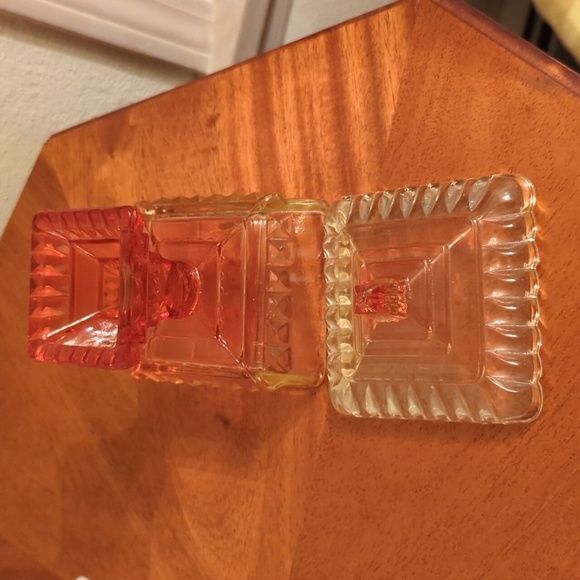 Vintage Reversed  Amberina  Pedestal Compote Candy Dish With Lid - Picture 4 of 4